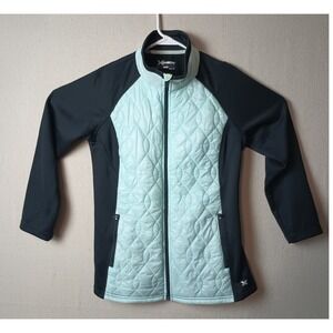 Xersion Quilted Jacket‎ Full Zip Athletic Lightweight Coat Mint Black Medium